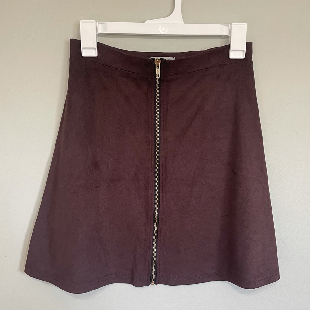 Charlotte Russe Faux Suede Brown Zipper A-line Skirt